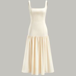 Commense Cream Fit and Flare Midi Dress